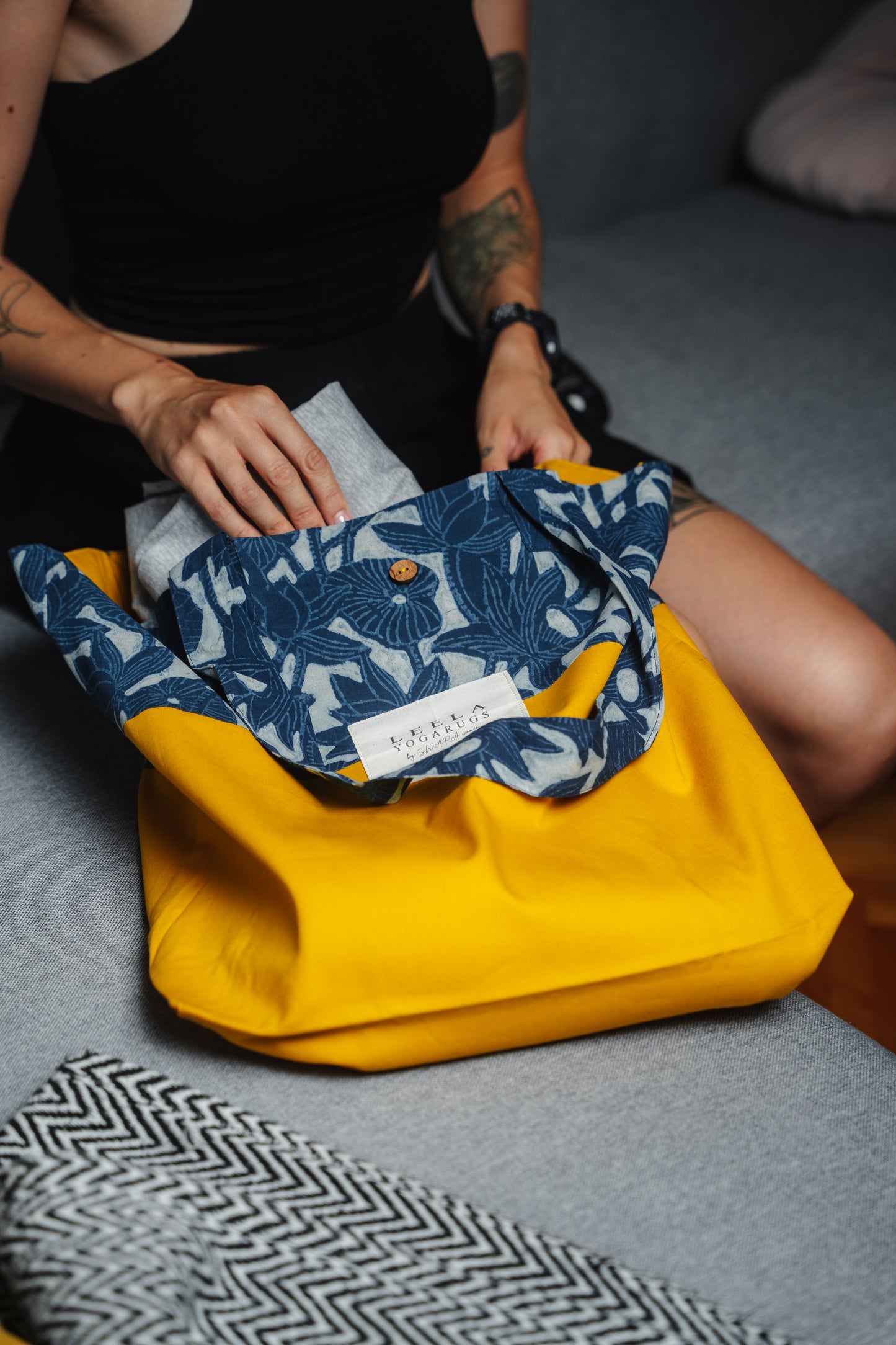 Hand-block printed Tote bag - Yellow