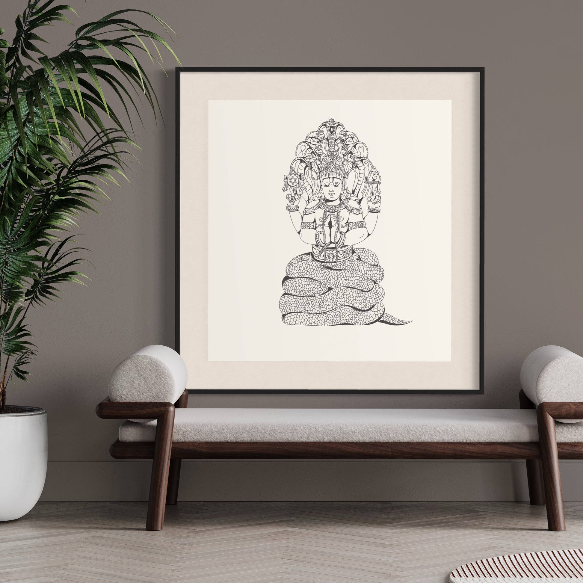 Sage patanjali print on beige wall black and white 31 X 44 cm (A3)