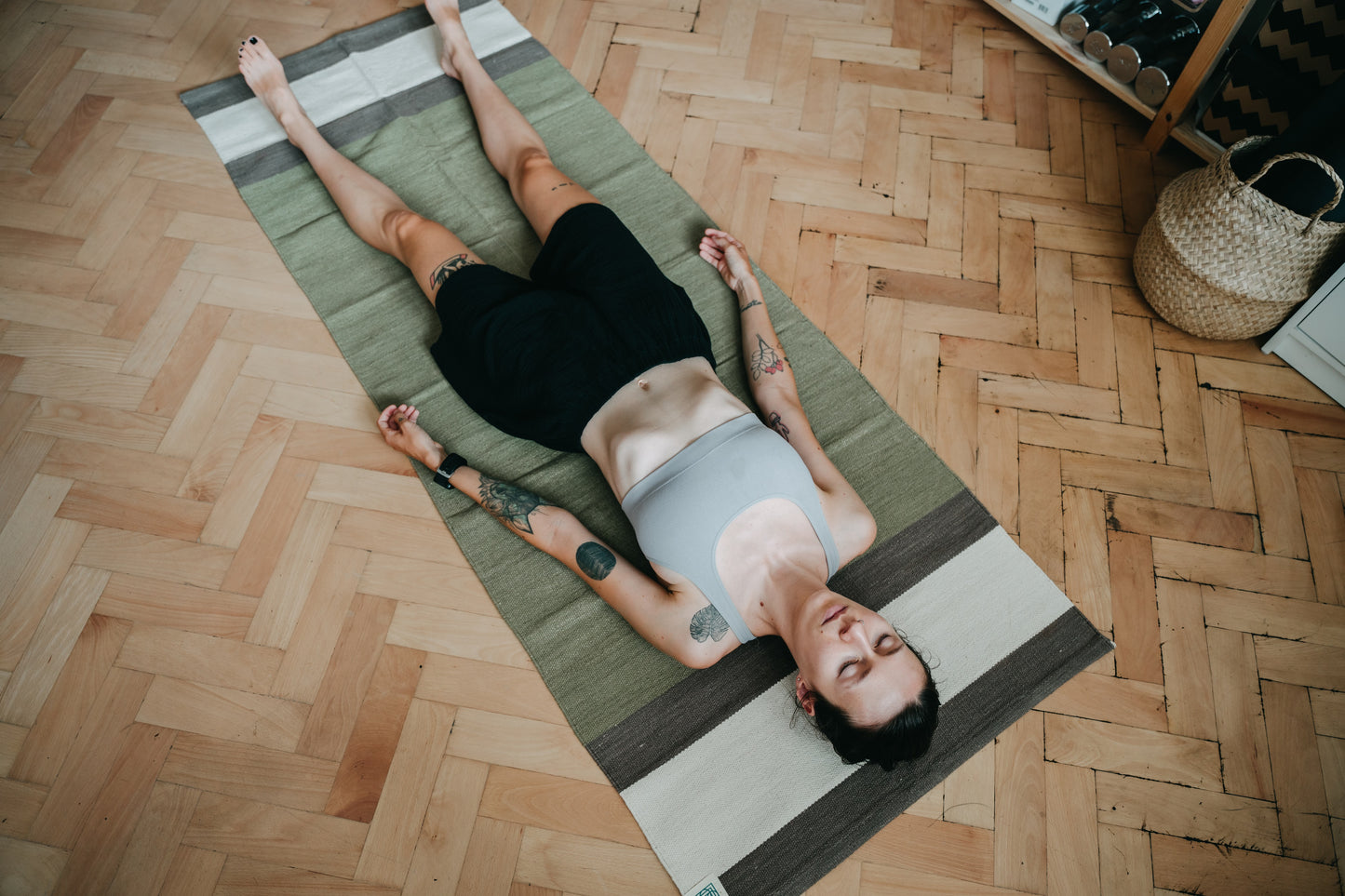 Tulasi green combo - organic yoga rug + herbal yoga towel